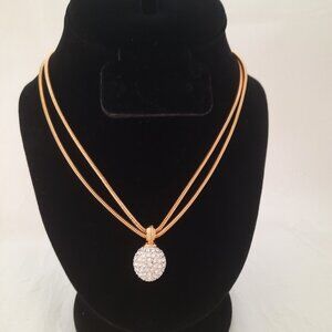 Statement Gold Snake Chain Necklace w/ Pavé Crystal Ball Pendant – Double Strand